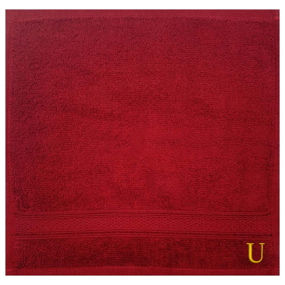 Byft - Letter U Monogrammed Face Towel - 30 x 30 cm - 6pcs - Burgundy