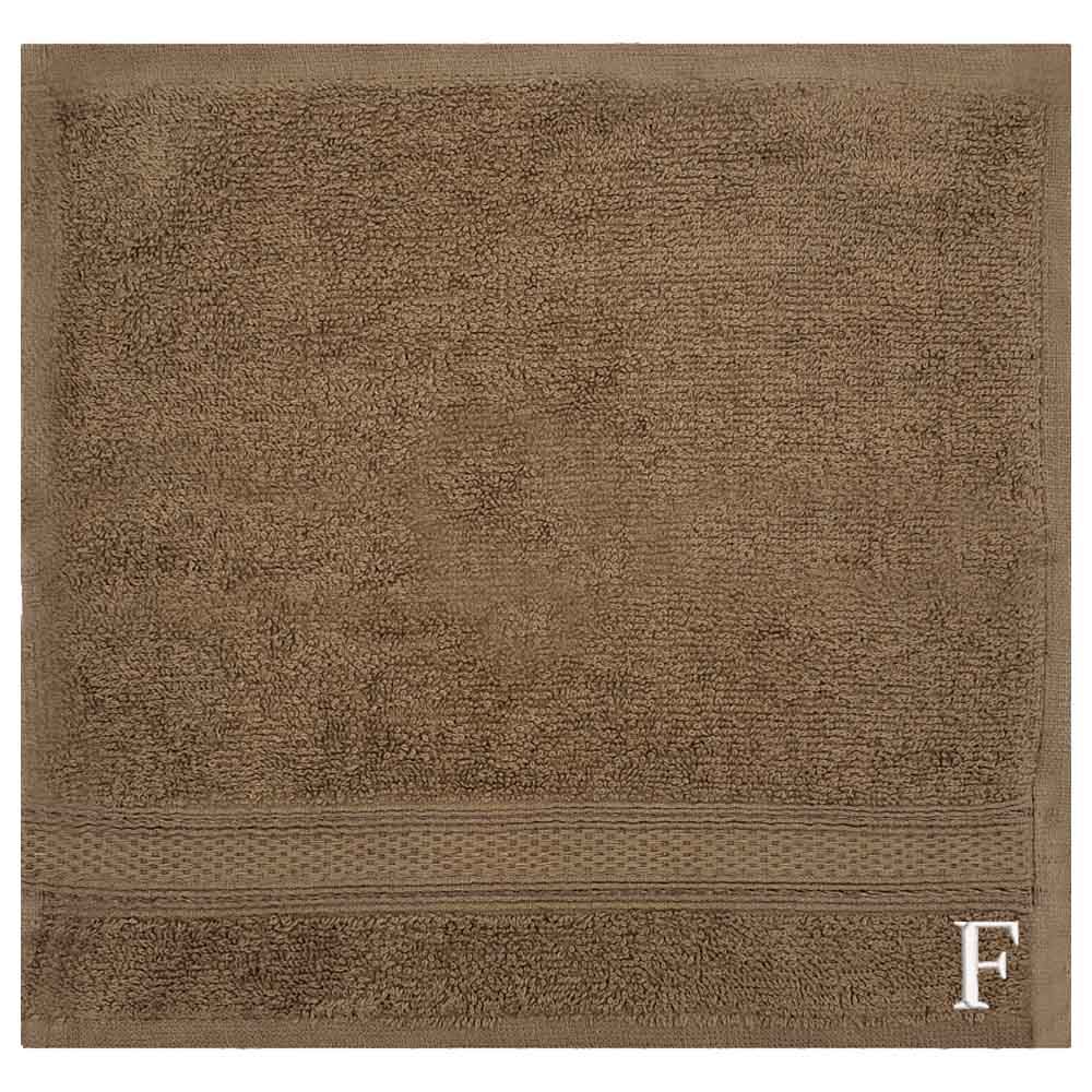 Byft - Letter F Monogrammed Face Towel - 30 x 30 cm - 6pcs - Dark Beige