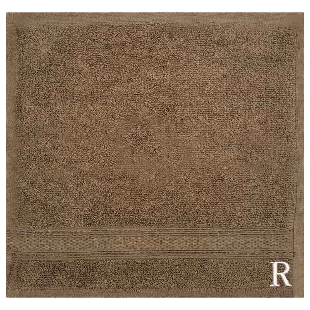 Byft - Letter R Monogrammed Face Towel - 30 x 30 cm - 6pcs - Dark Beige