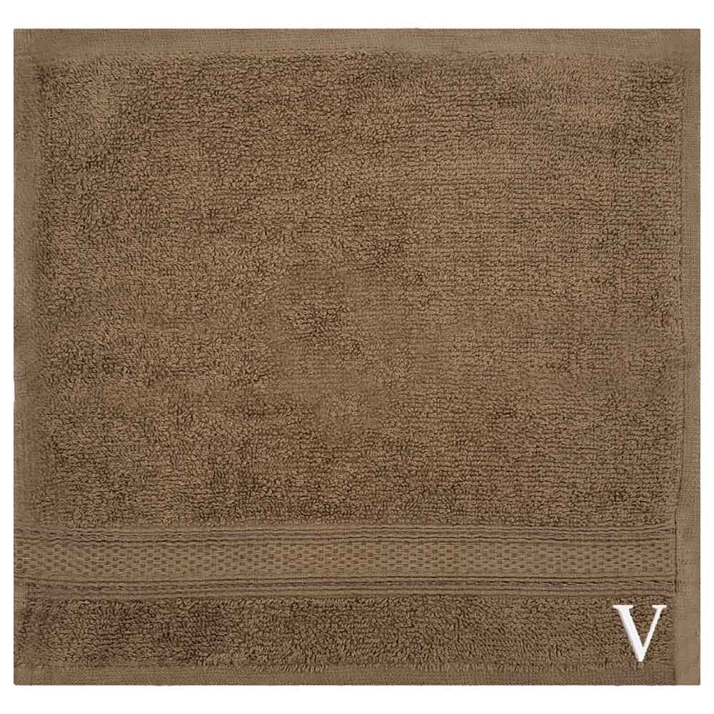 Byft - Letter V Monogrammed Face Towel - 30 x 30 cm - 6pcs - Dark Beige