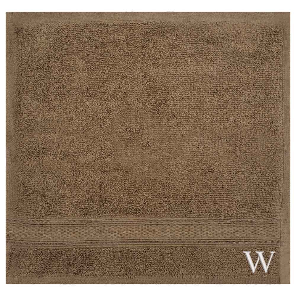 Byft - Letter W Monogrammed Face Towel - 30 x 30 cm - 6pcs - Dark Beige