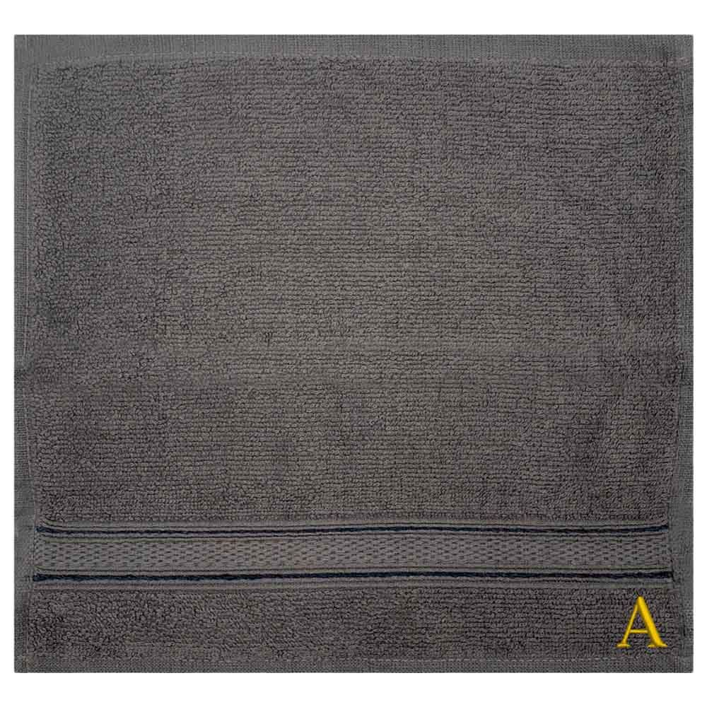 Byft - Letter A Monogrammed Face Towel - 30 x 30 cm - 6pcs - Dark Grey