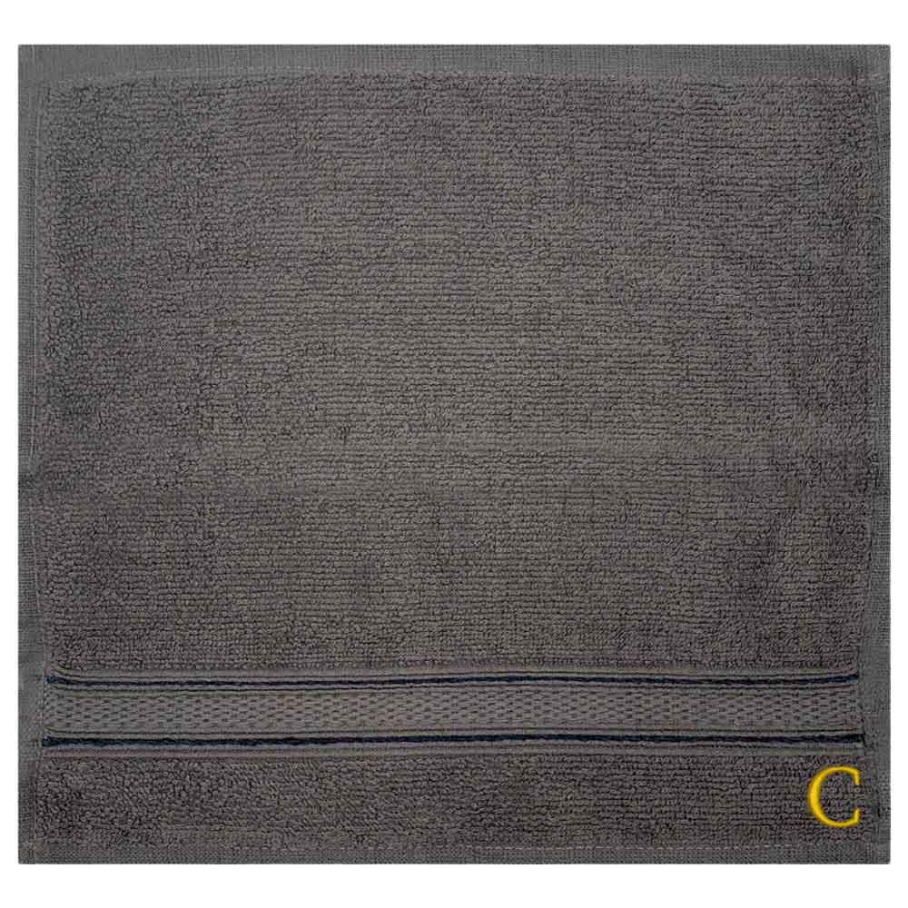 Byft - Letter C Monogrammed Face Towel - 30 x 30 cm - 6pcs - Dark Grey