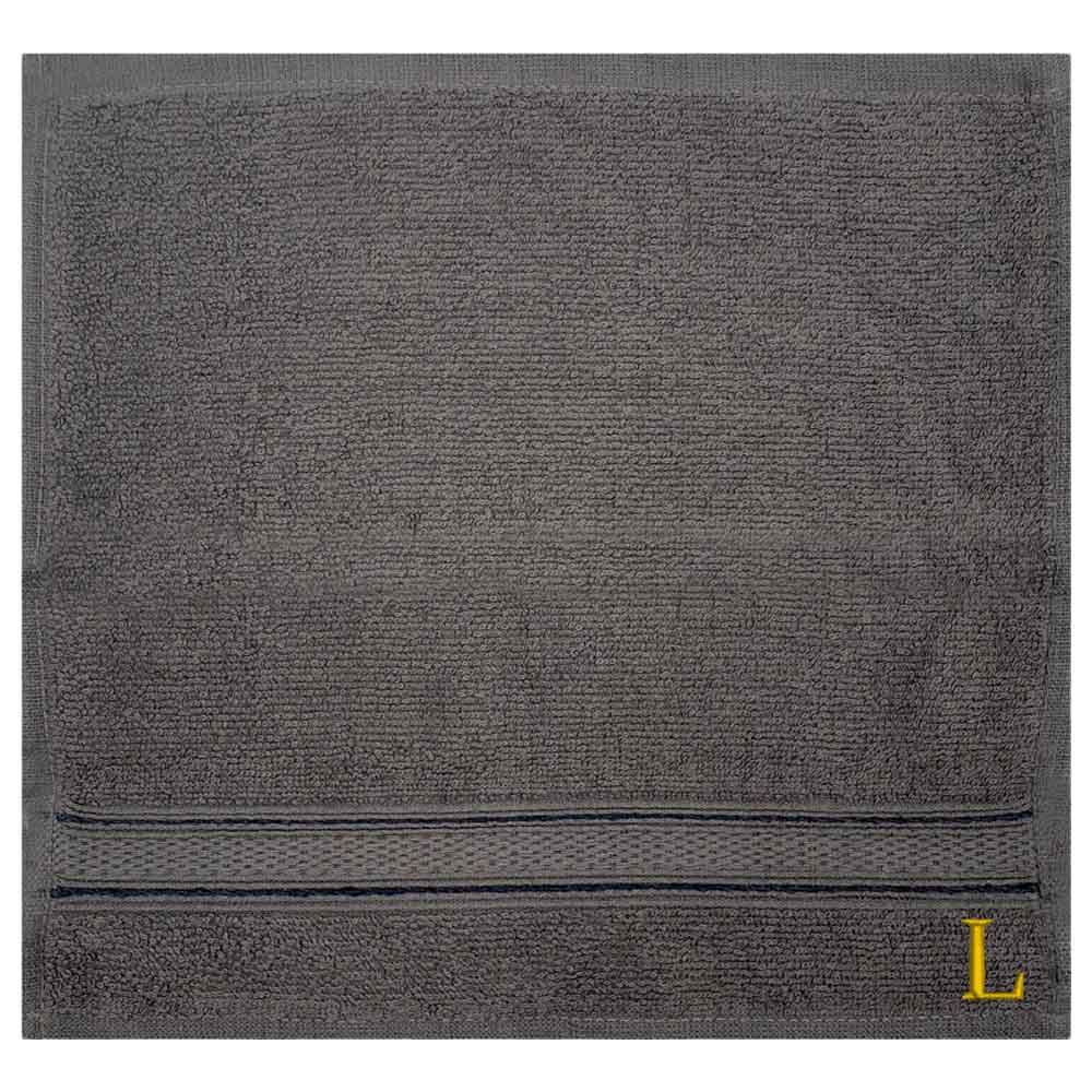 Byft - Letter L Monogrammed Face Towel - 30 x 30 cm - 6pcs - Dark Grey