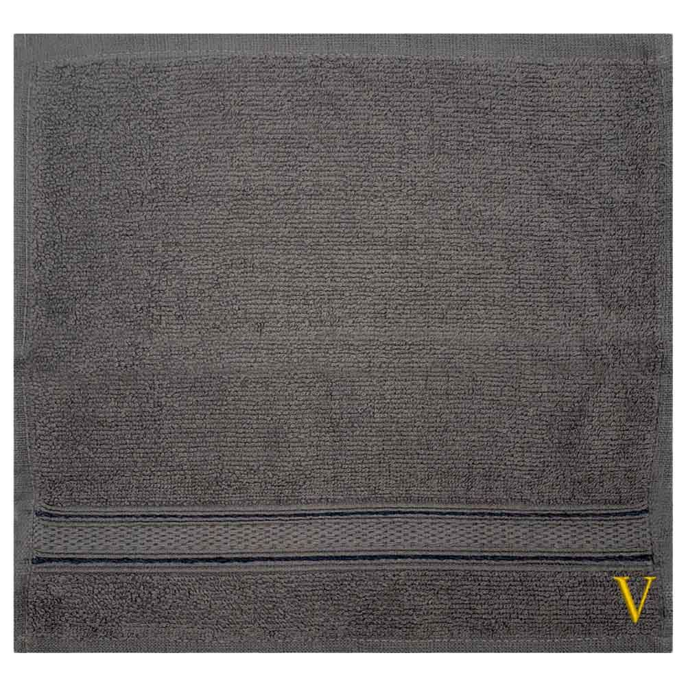 Byft - Letter V Monogrammed Face Towel - 30 x 30 cm - 6pcs - Dark Grey