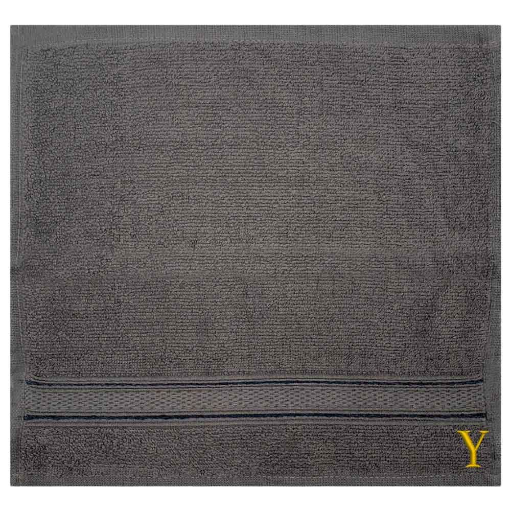 Byft - Letter Y Monogrammed Face Towel - 30 x 30 cm - 6pcs - Dark Grey