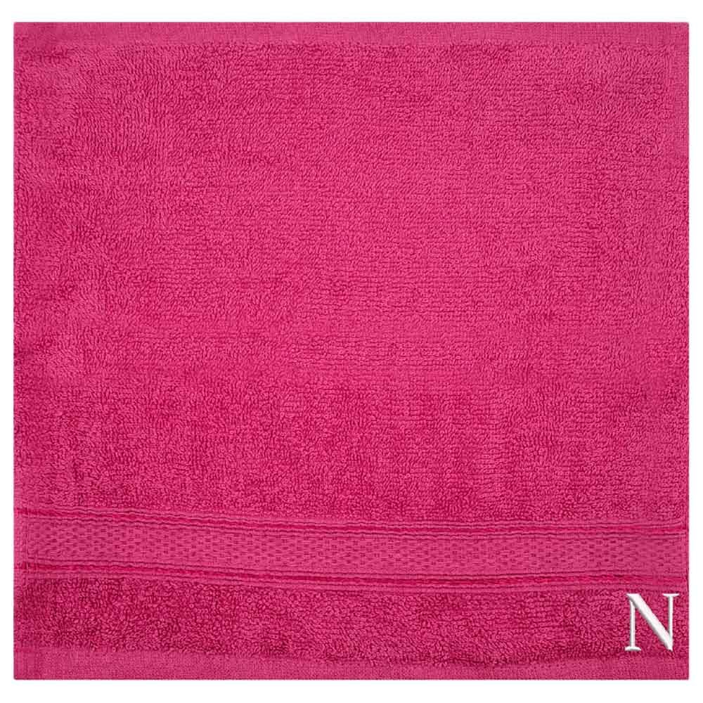 Byft - Letter N Monogrammed Face Towel - 30 x 30 cm - 6pcs - Fuchsia Pink