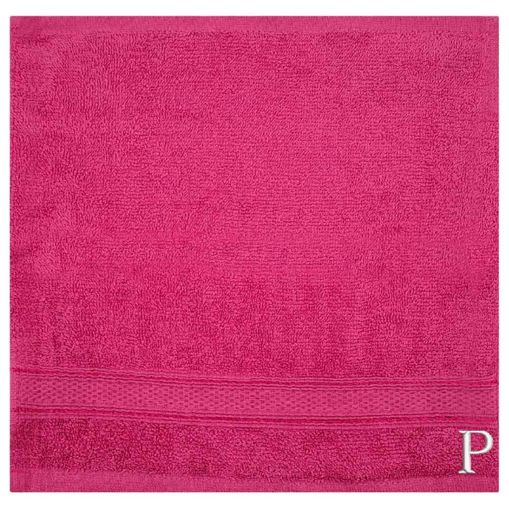 Byft - Letter P Monogrammed Face Towel - 30 x 30 cm - 6pcs - Fuchsia Pink