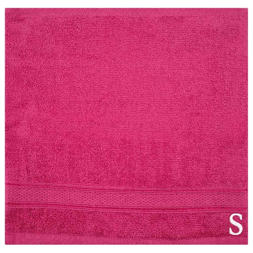 Byft - Letter S Monogrammed Face Towel - 30 x 30 cm - 6pcs - Fuchsia Pink