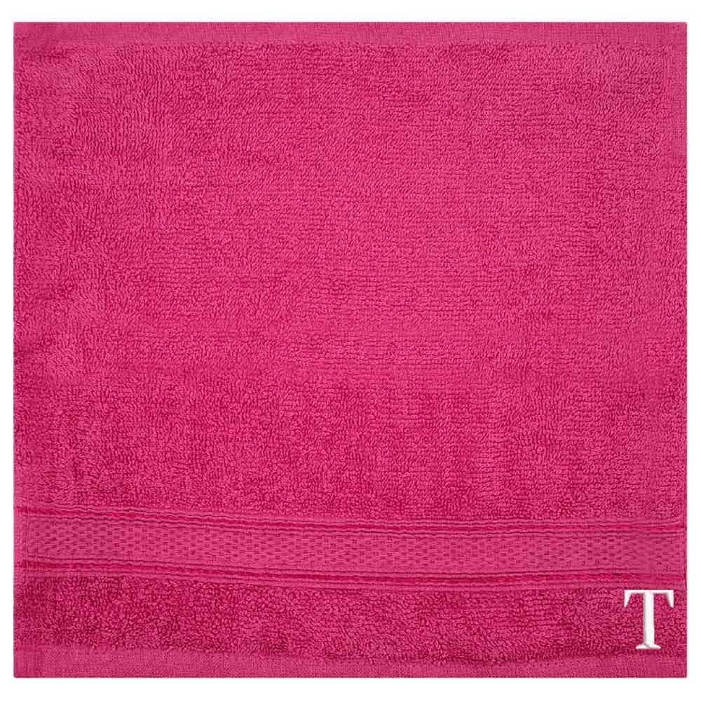 Byft - Letter T Monogrammed Face Towel - 30 x 30 cm - 6pcs - Fuchsia Pink