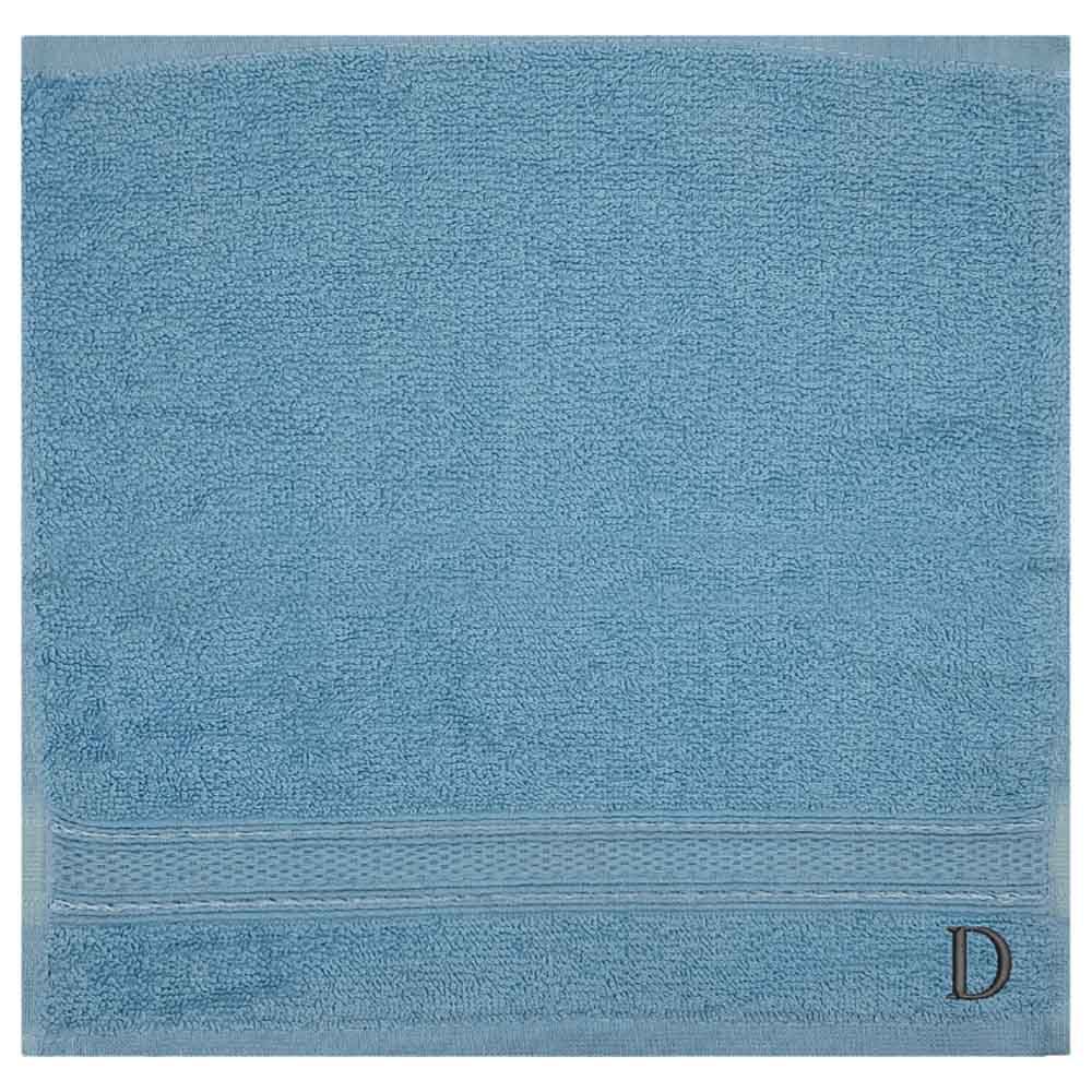 Byft - Letter D Monogrammed Face Towel - 30 x 30 cm - 6pcs - Light Blue