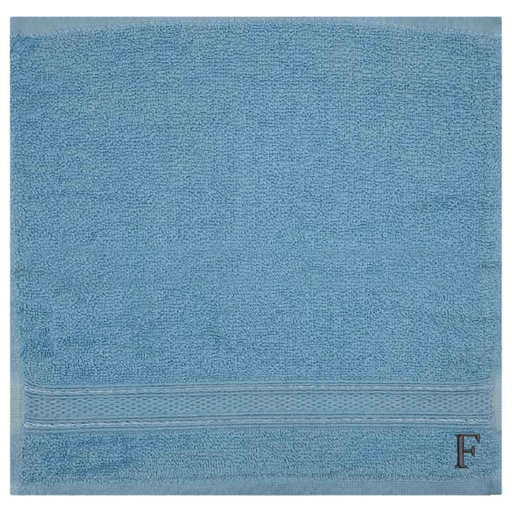 Byft - Letter F Monogrammed Face Towel - 30 x 30 cm - 6pcs - Light Blue