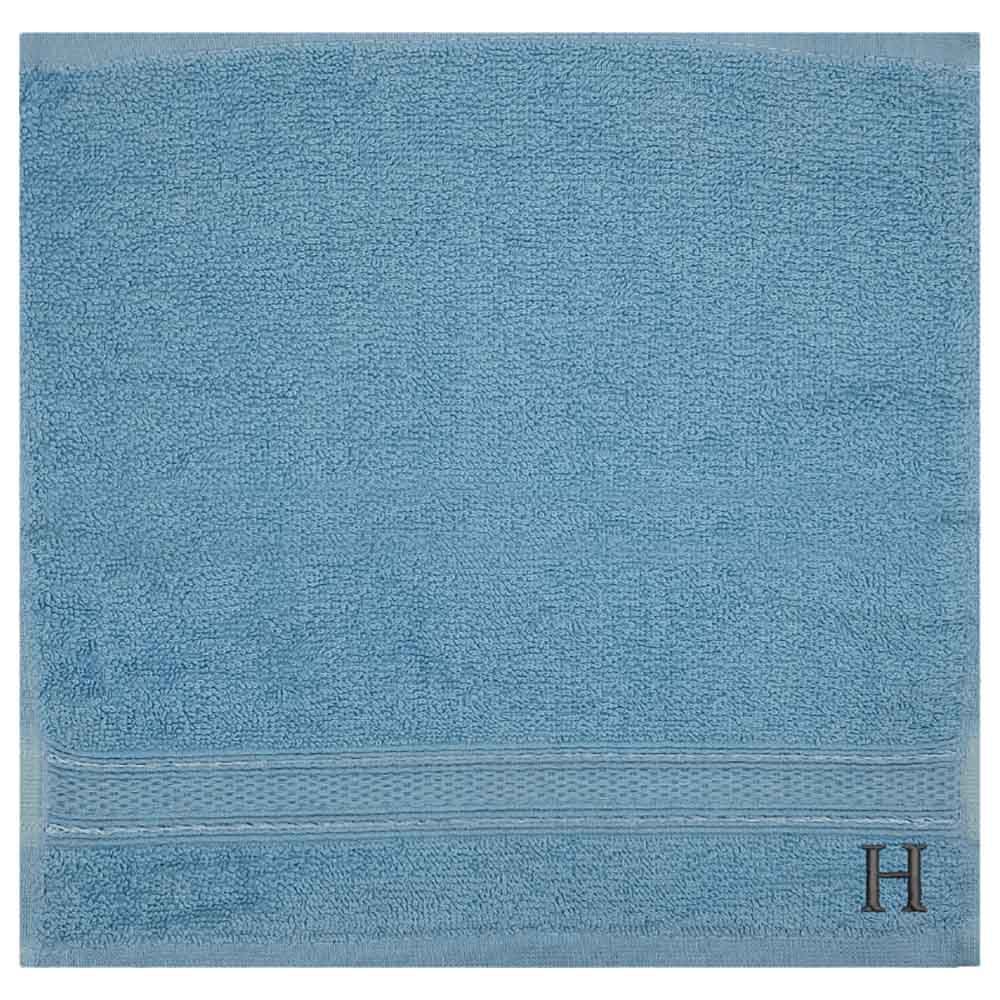 Byft - Letter H Monogrammed Face Towel - 30 x 30 cm - 6pcs - Light Blue