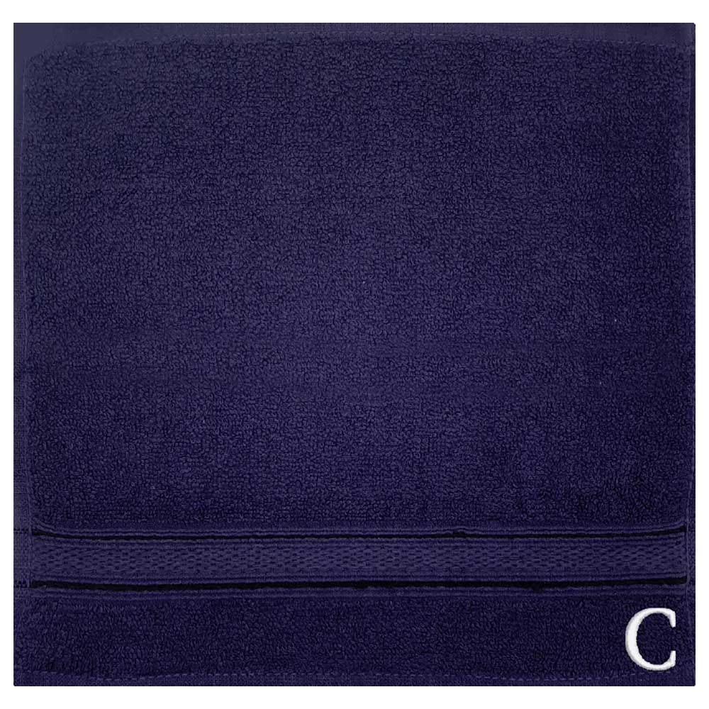 Byft - Letter C Monogrammed Face Towel - 30 x 30 cm - 6pcs - Navy Blue