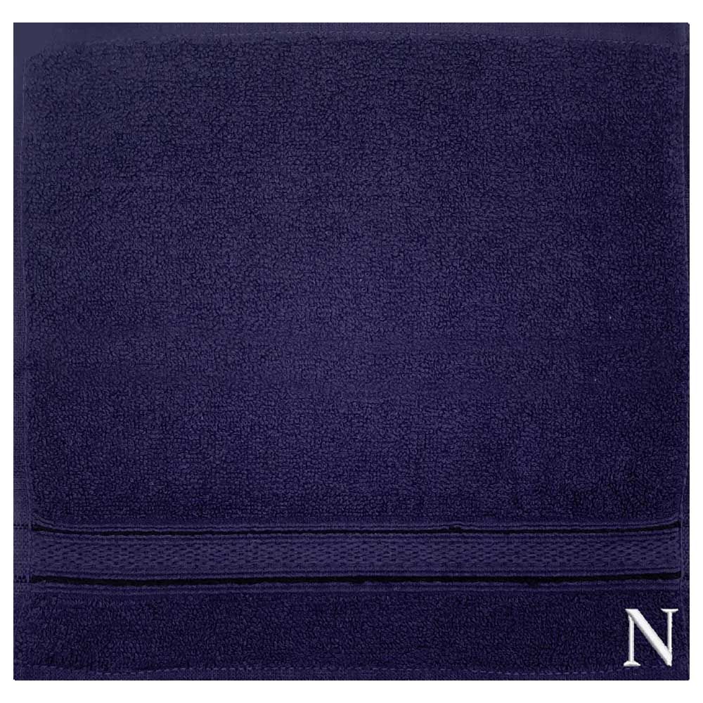 Byft - Letter N Monogrammed Face Towel - 30 x 30 cm - 6pcs - Navy Blue