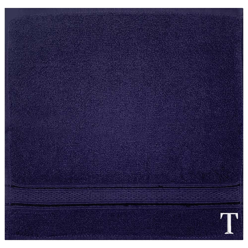 Byft - Letter T Monogrammed Face Towel - 30 x 30 cm - 6pcs - Navy Blue