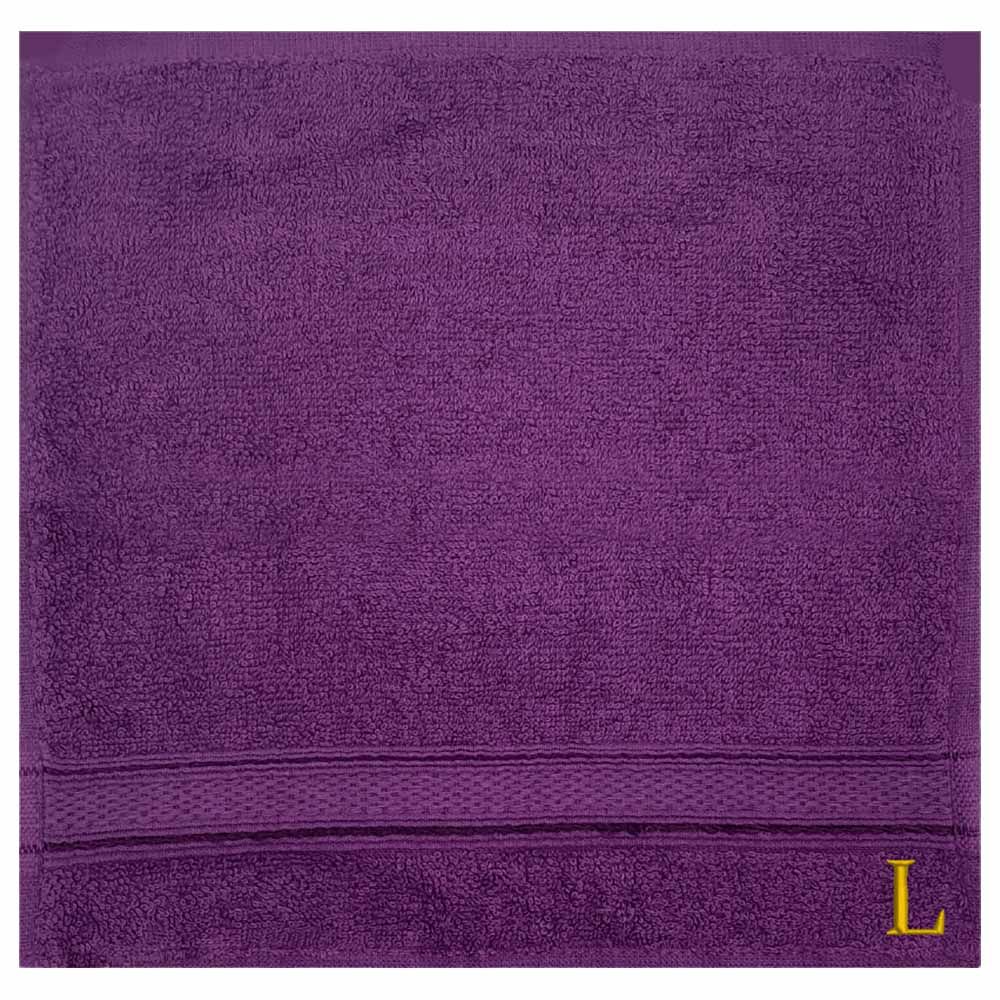 Byft - Letter L Monogrammed Face Towel - 30 x 30 cm - 6pcs - Purple