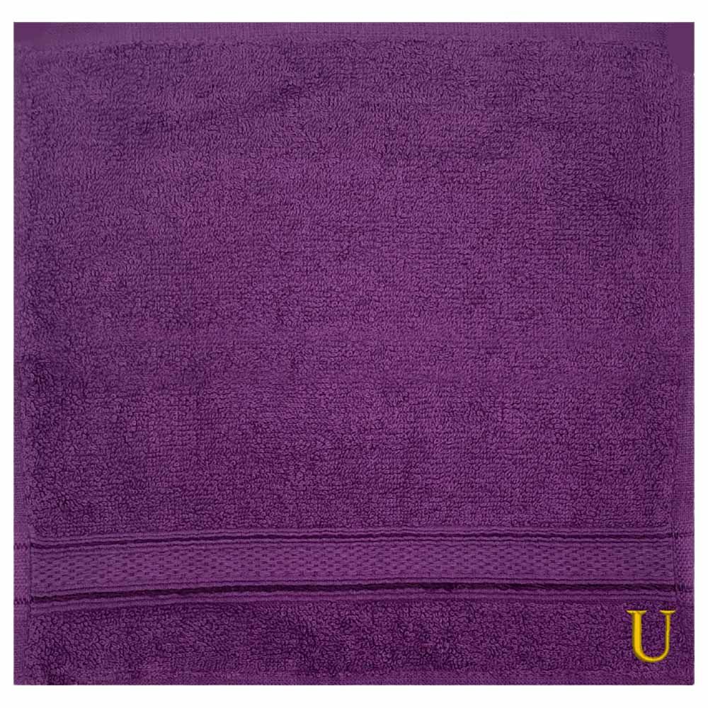 Byft - Letter U Monogrammed Face Towel - 30 x 30 cm - 6pcs - Purple