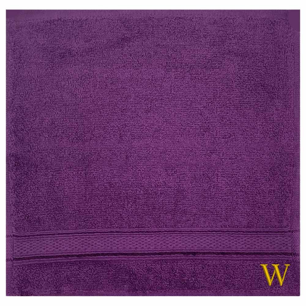 Byft - Letter W Monogrammed Face Towel - 30 x 30 cm - 6pcs - Purple