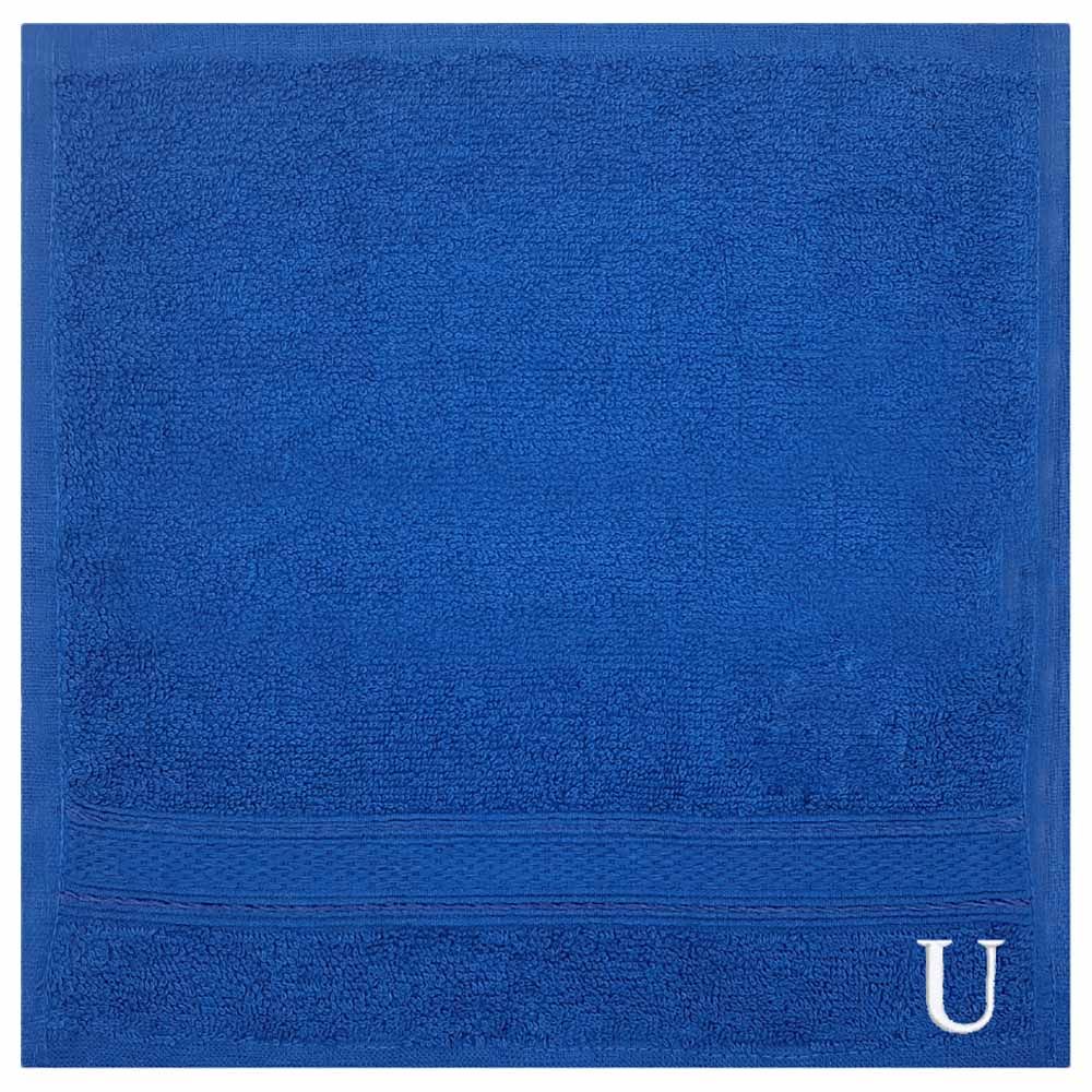 Byft - Letter U Monogrammed Face Towel - 30 x 30 cm - 6pcs - Royal Blue