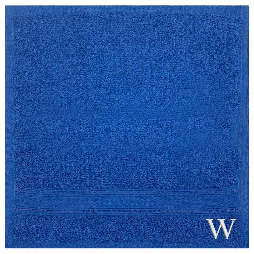 Byft - Letter W Monogrammed Face Towel - 30 x 30 cm - 6pcs - Royal Blue