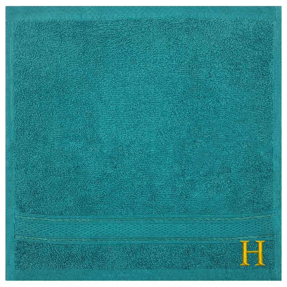 Byft - Letter H Monogrammed Face Towel - 30 x 30 cm - 6pcs - Turquoise Blue