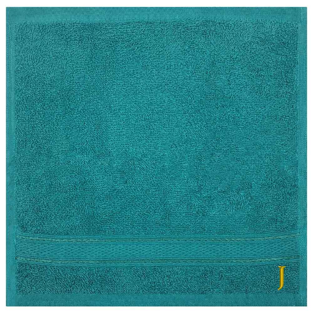 Byft - Letter J Monogrammed Face Towel - 30 x 30 cm - 6pcs - Turquoise Blue