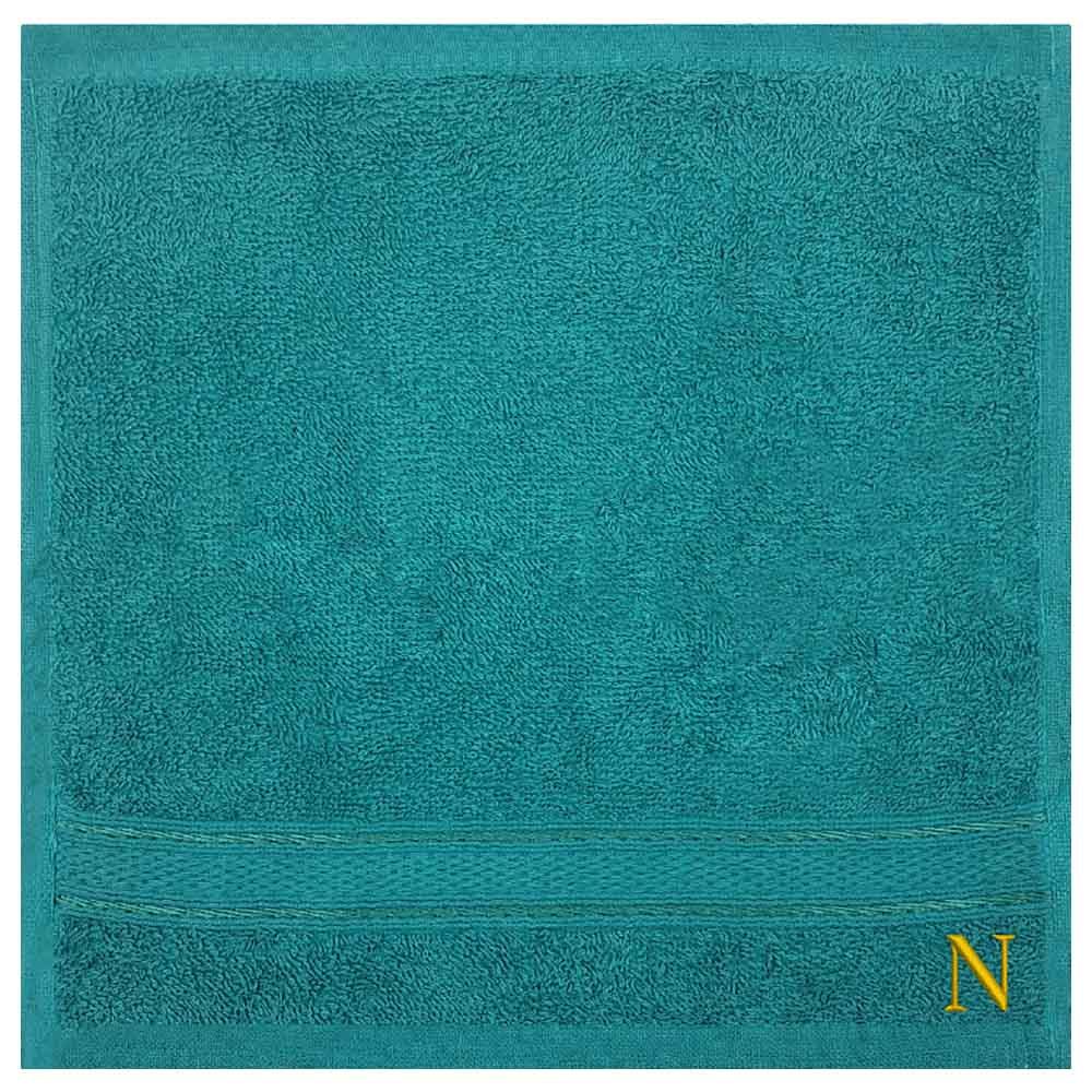 Byft - Letter N Monogrammed Face Towel - 30 x 30 cm - 6pcs - Turquoise Blue