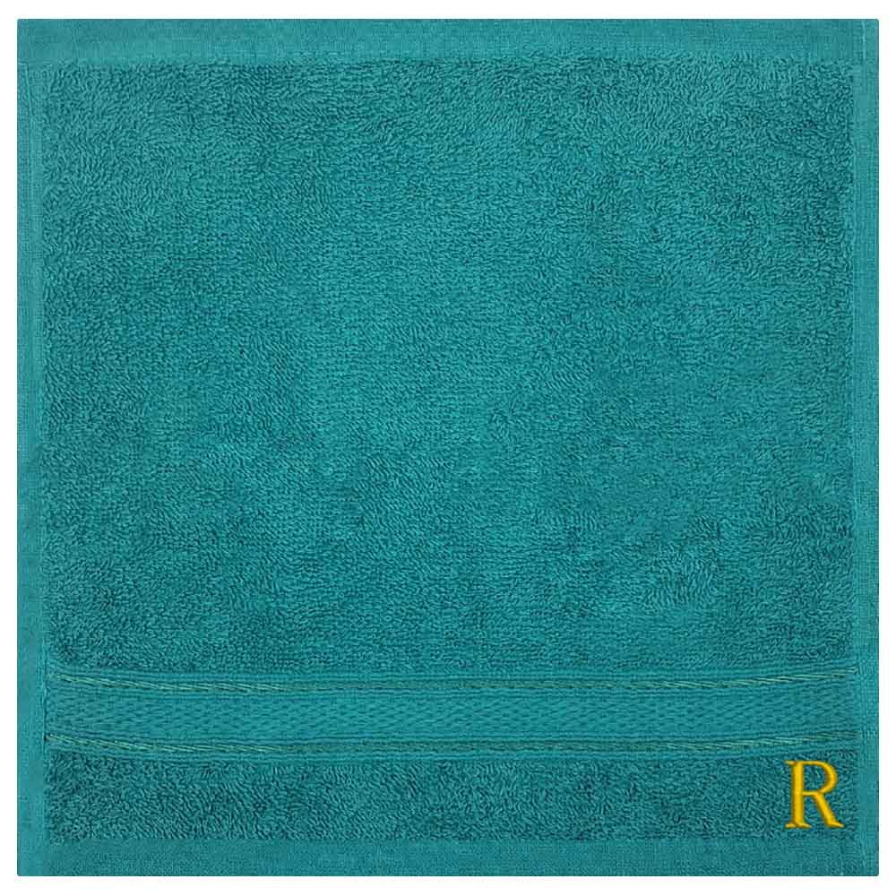 Byft - Letter R Monogrammed Face Towel - 30 x 30 cm - 6pcs - Turquoise Blue