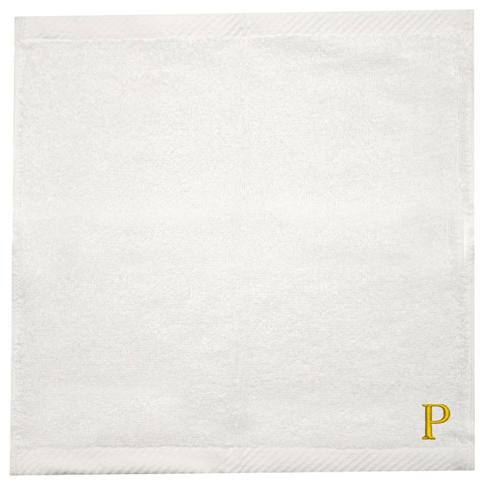 Byft - Letter P Monogrammed Face Towel - 33 x 33 cm - 6pcs - Golden/White