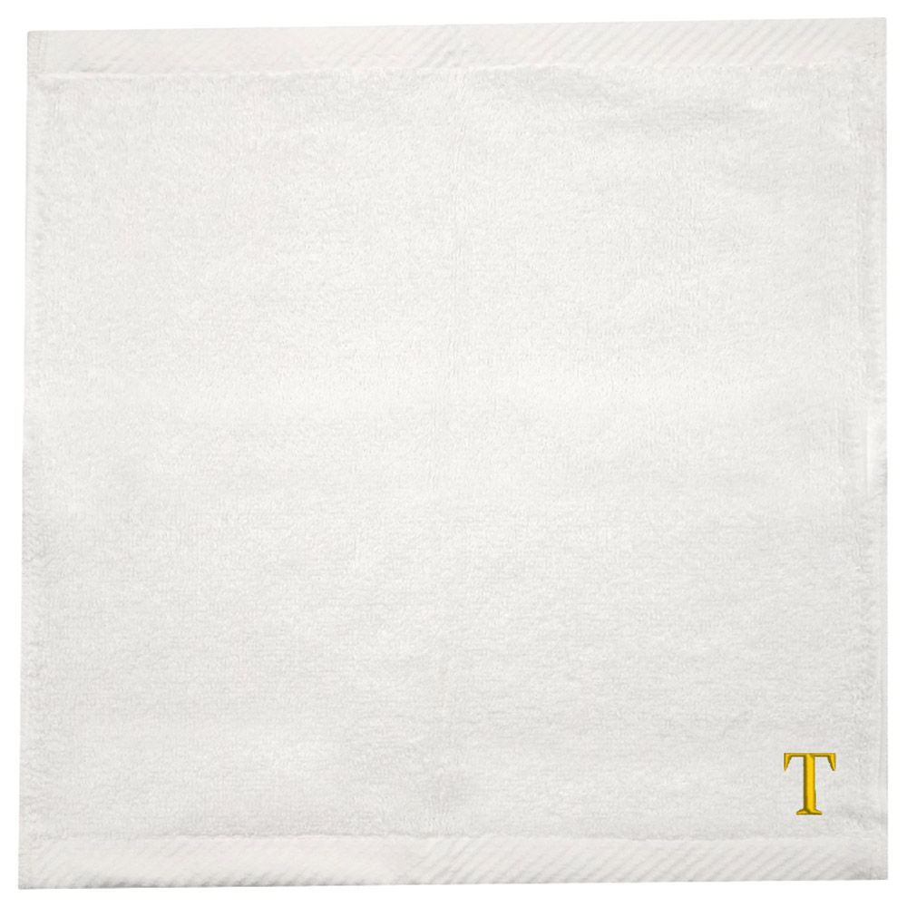 Byft - Letter T Monogrammed Face Towel - 33 x 33 cm - 6pcs - Golden/White