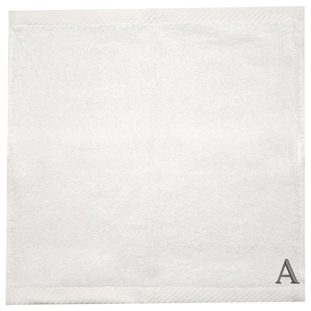 Byft - Letter A Monogrammed Face Towel - 33 x 33 cm - 6pcs - Silver/White