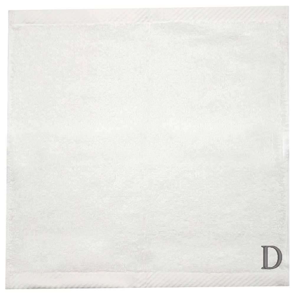 Byft - Letter D Monogrammed Face Towel - 33 x 33 cm - 6pcs - Silver/White