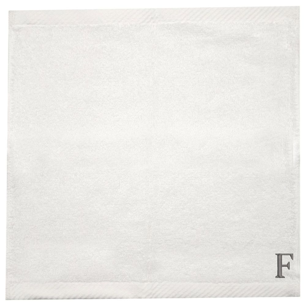 Byft - Letter F Monogrammed Face Towel - 33 x 33 cm - 6pcs - Silver/White