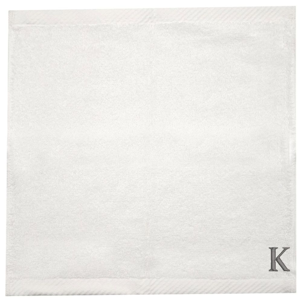 Byft - Letter K Monogrammed Face Towel - 33 x 33 cm - 6pcs - Silver/White