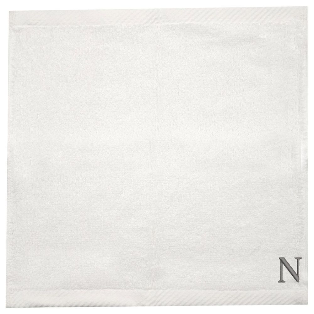 Byft - Letter N Monogrammed Face Towel - 33 x 33 cm - 6pcs - Silver/White