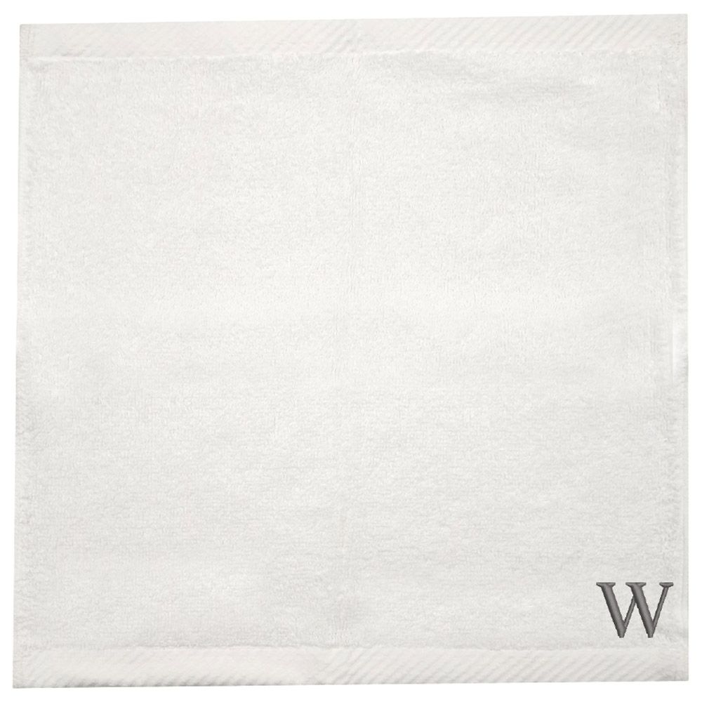 Byft - Letter W Monogrammed Face Towel - 33 x 33 cm - 6pcs - Silver/White