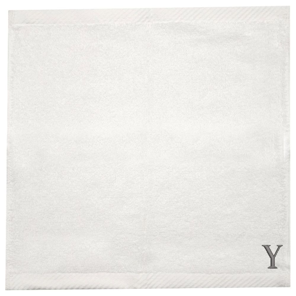 Byft - Letter Y Monogrammed Face Towel - 33 x 33 cm - 6pcs - Silver/White