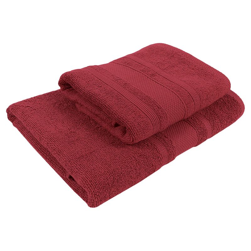 BYFT - Home Castle Hand Towel and Bath Towel - Maroon - Set of 2