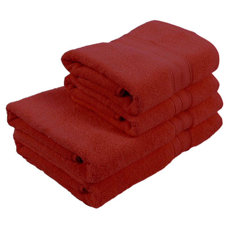 BYFT - Home Trendy Hand Towel 2pcs and Bath Towel 2pcs - Red