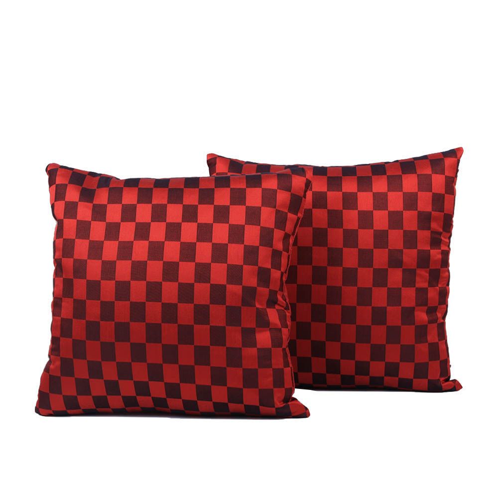 BYFT - Checkered Decorative Cushion Cover - Red/Black - 2pcs