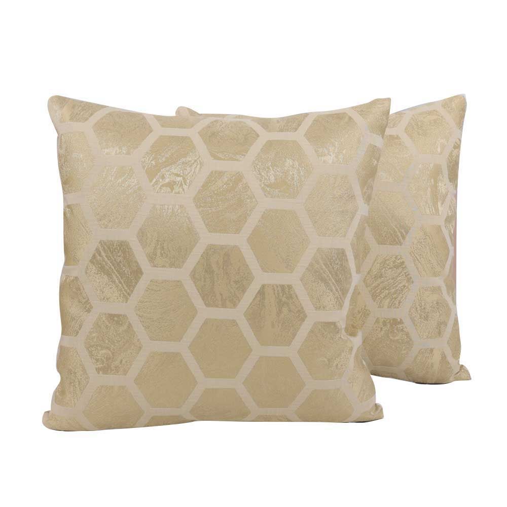 BYFT - Golden Honeycomb Decorative Cushion And Cover - Pale Gold - 2pcs