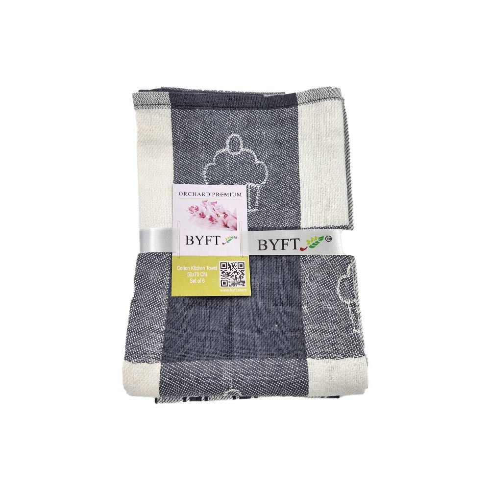 BYFT - Orchard Heavy Waffle Kitchen Towel - White/Grey - 6pcs