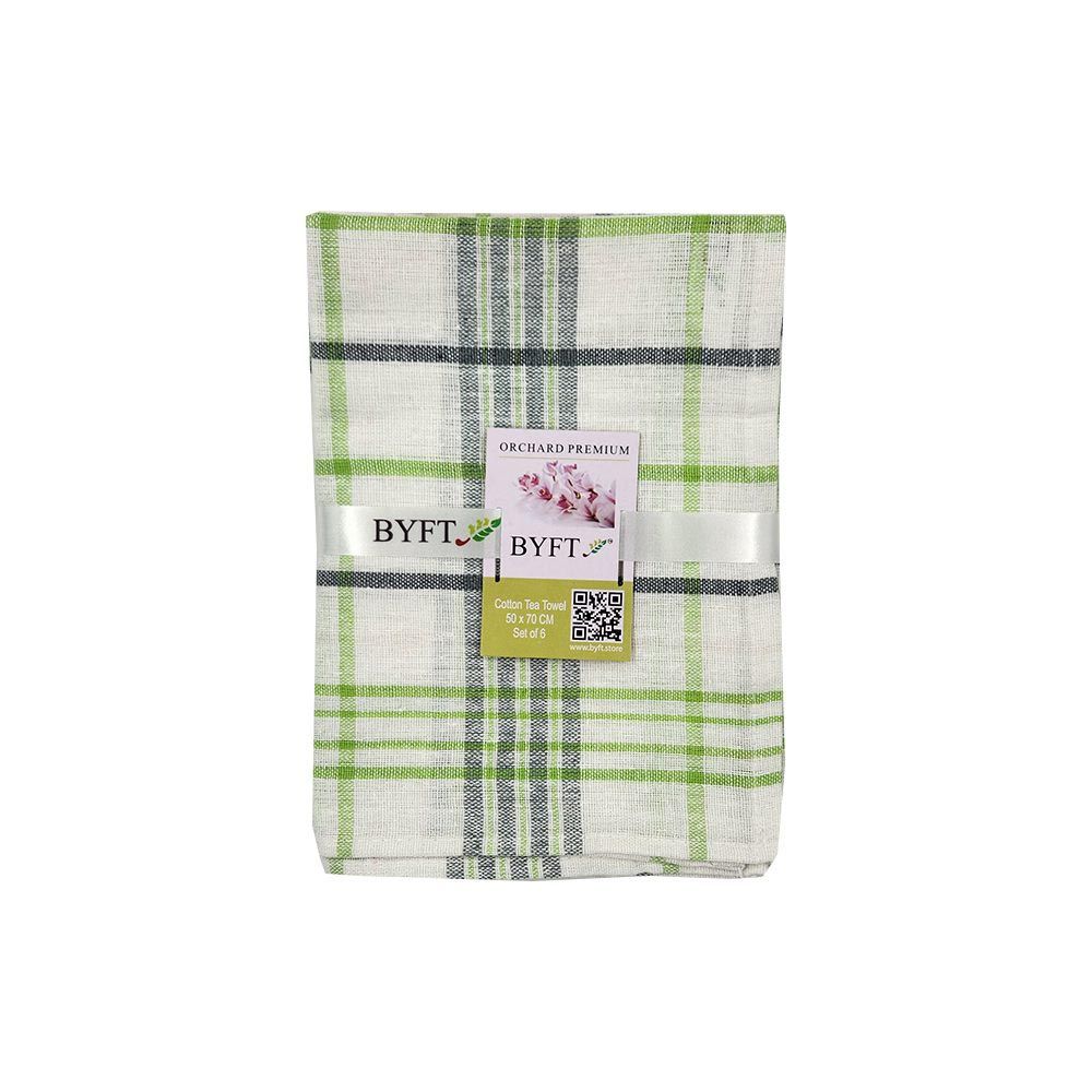 BYFT - Orchard Multi Checkered Tea Towel - Green/White - 6pcs