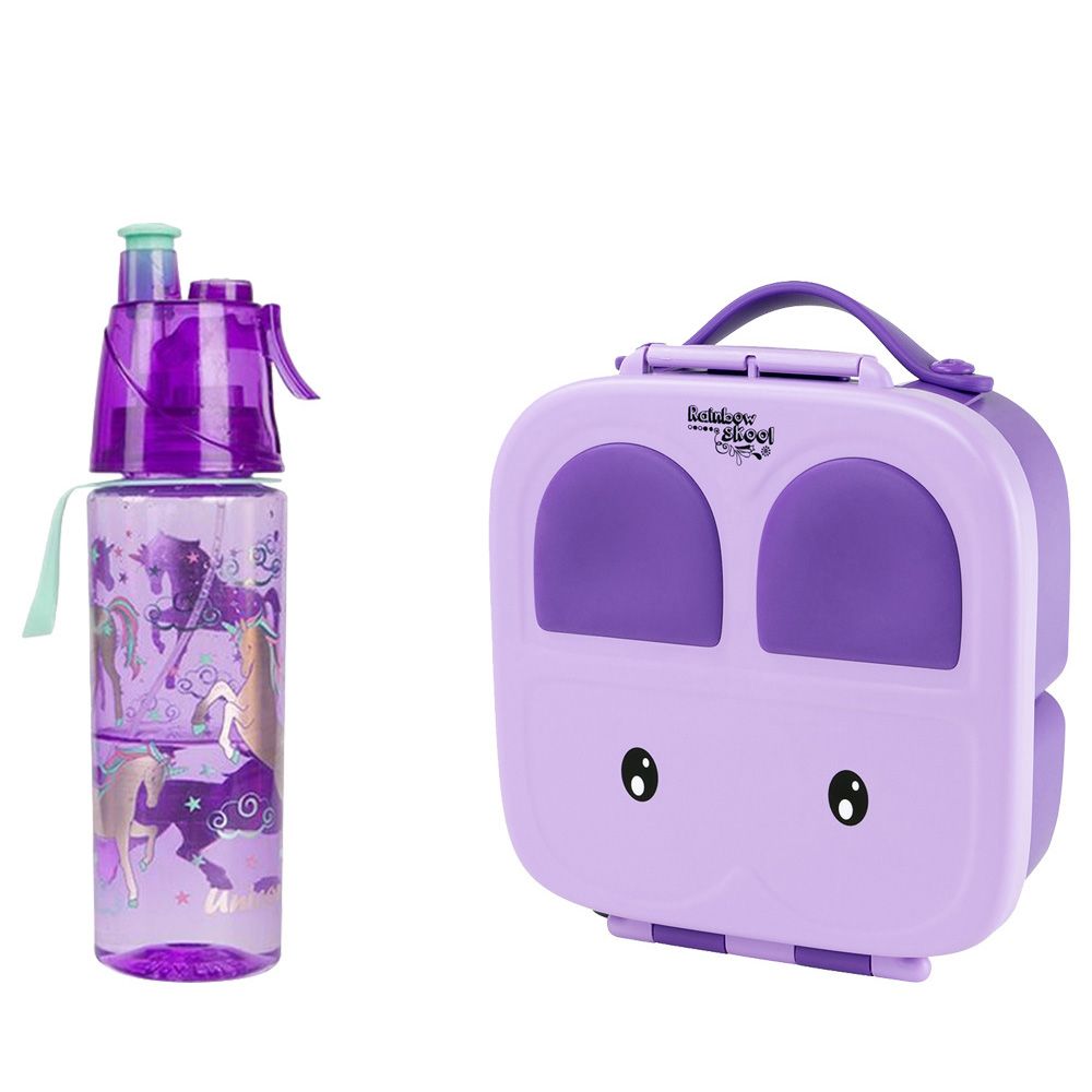 Rainbow Skool - Bunny Bento 4 Compartment Lunchbox W/ Spray Straw Water Bottle 500ml