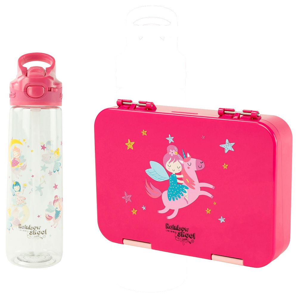 Rainbow Skool - Pink Fairy 4/6 Compartment Lunchbox W/ Water Bottle 750ml