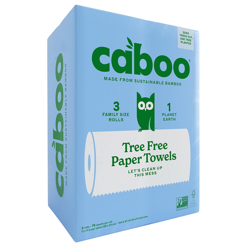 Caboo - Plastic Free Paper Roll Towel - Pack of 3 - 75 Sheets