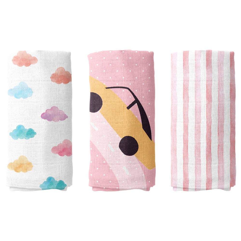 Casadora Baby - Muslin Swaddle Blanket - Pack of 3 - Happy Cars