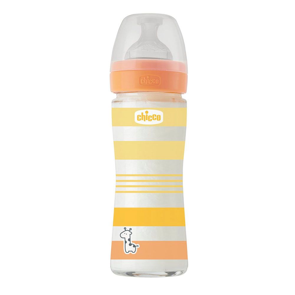 Chicco - Well-Being Glass Slow Flow Feeding Bottle - Yellow - 240 ml