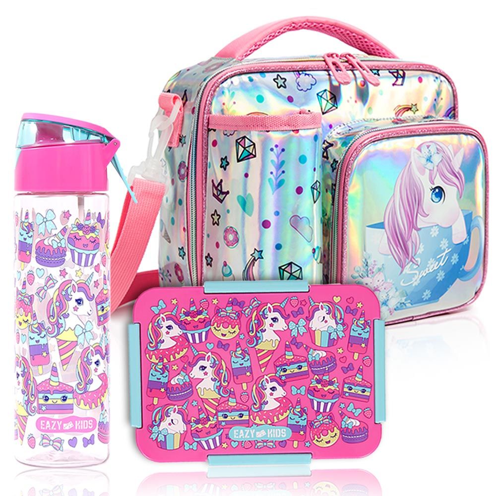 Eazy Kids - Lunch Bag & Activity Backpack - 3pcs - Unicorn Pink